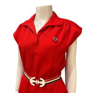 Vintage Red Nautical Sailor Dress with Anchor Belt / Women’s Medium -